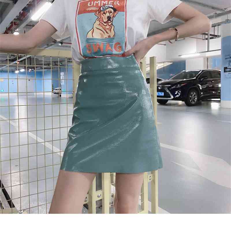 High Waist Patent Pu Leather Women Skirt Zip-up A-line Mini Spring Summer Fashion Ladies Femme 210514