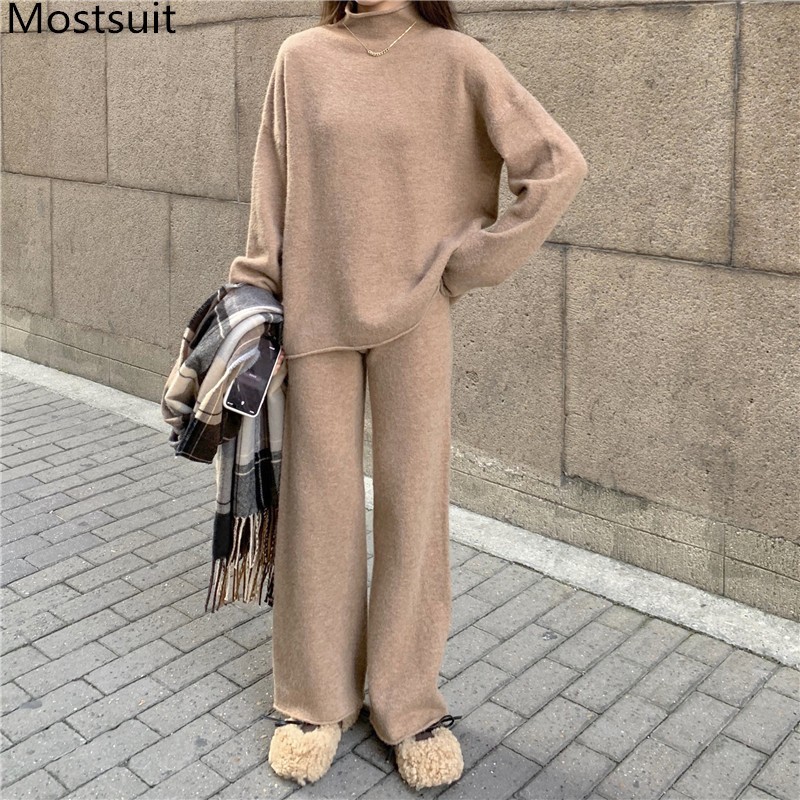 Solid Fashion Knitted Two Piece Set Outfits Women Full Sleeve Sweater + Wide Leg Pants Loose Female Korean Matching 210518, Khaki
Solid Fashion Knitted Two Piece Set Outfits Women Full Sleeve Sweater + Wide Leg Pants Loose Female Korean Matching 210518, Khaki