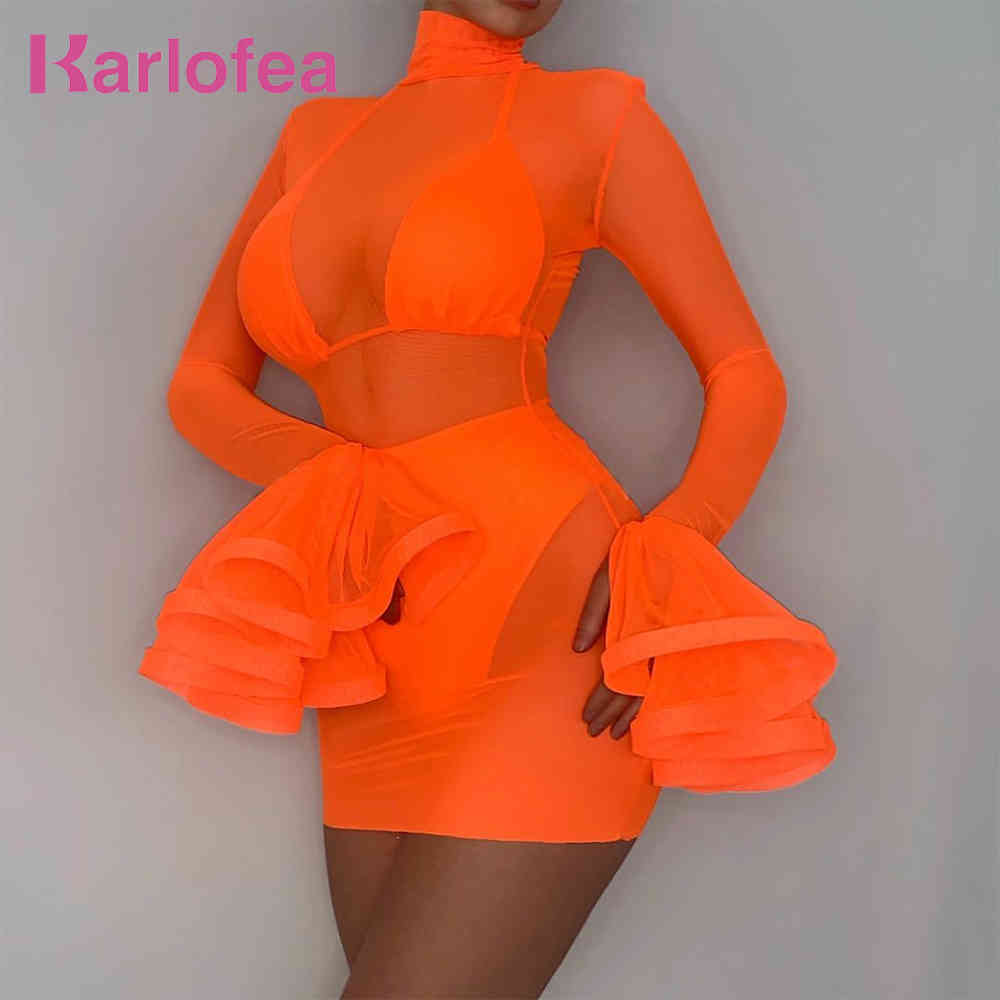 Women Sexy Nightclub Orange Dress See Through Sheer Mesh 3 Piece Chic Long Flare Sleeve Party Outfits 210520
Women Sexy Nightclub Orange Dress See Through Sheer Mesh 3 Piece Chic Long Flare Sleeve Party Outfits 210520