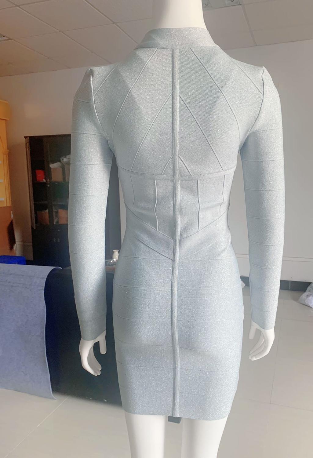 Women's Fashion Bandage Dress Front Zipper Long Sleeve Striped Bodycon Sexy Celebrity Mini Party Vestidos 210525