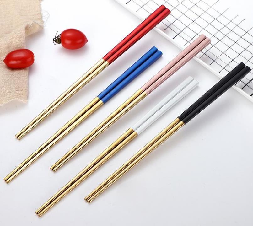 304 Stainless Steel Chopsticks Gold Black Silver Square Chopsticks Bar Restaurant Kitchen Supplies Christmas Party Wholesale