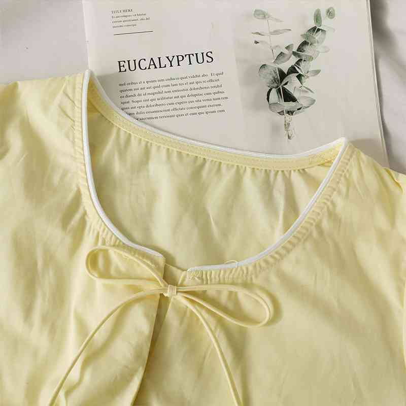 Kimutomo Sweet Wind Bow Lace Up Blouse Girls O Neck Short Sleeve Shirt Female Summer Solid Color Korean Chic Elegant 210521