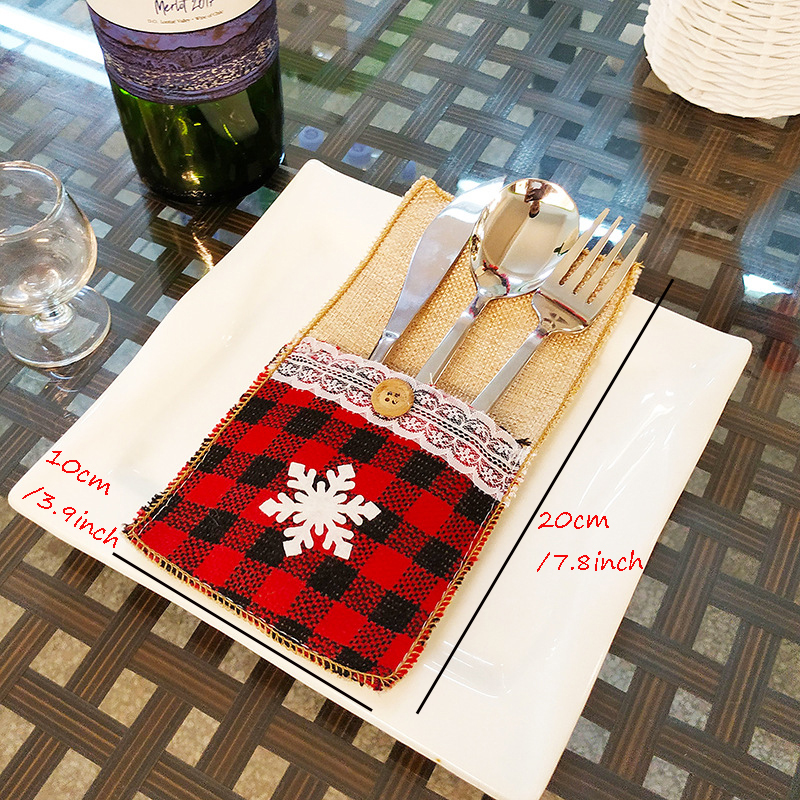 Red Plaid Tableware Knife Fork Cover Chirstmas Cutlery Holder Christmas Home Kitchen Table Decoration DBC VT0755 Free shipping