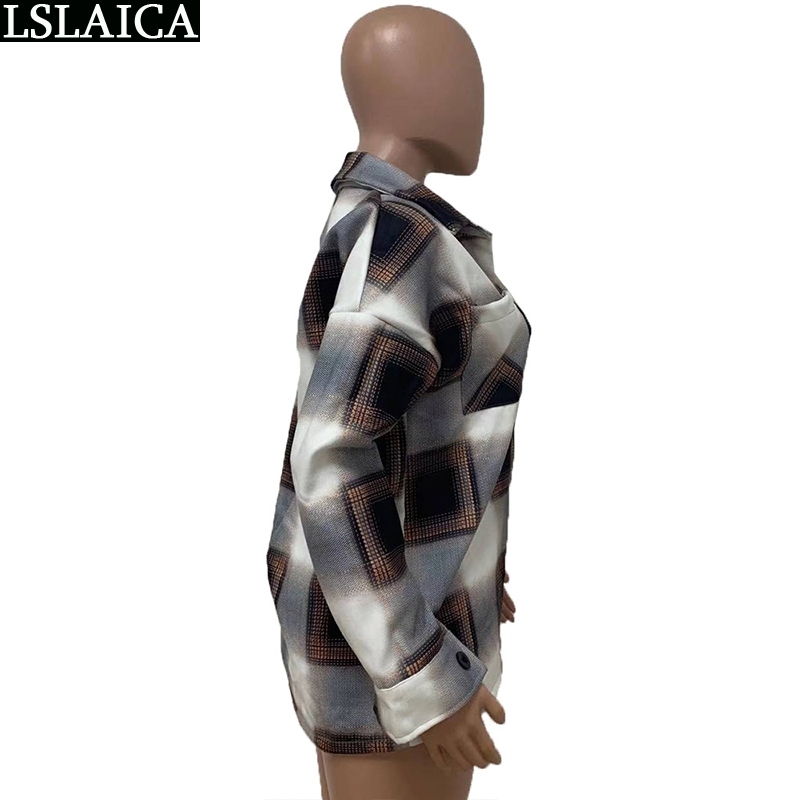 Long Plaid Jackets Fashion Commute Elegant Jaket for Women Casual Sleeve Turn-down Collar Chaquetas De Mujer 210520