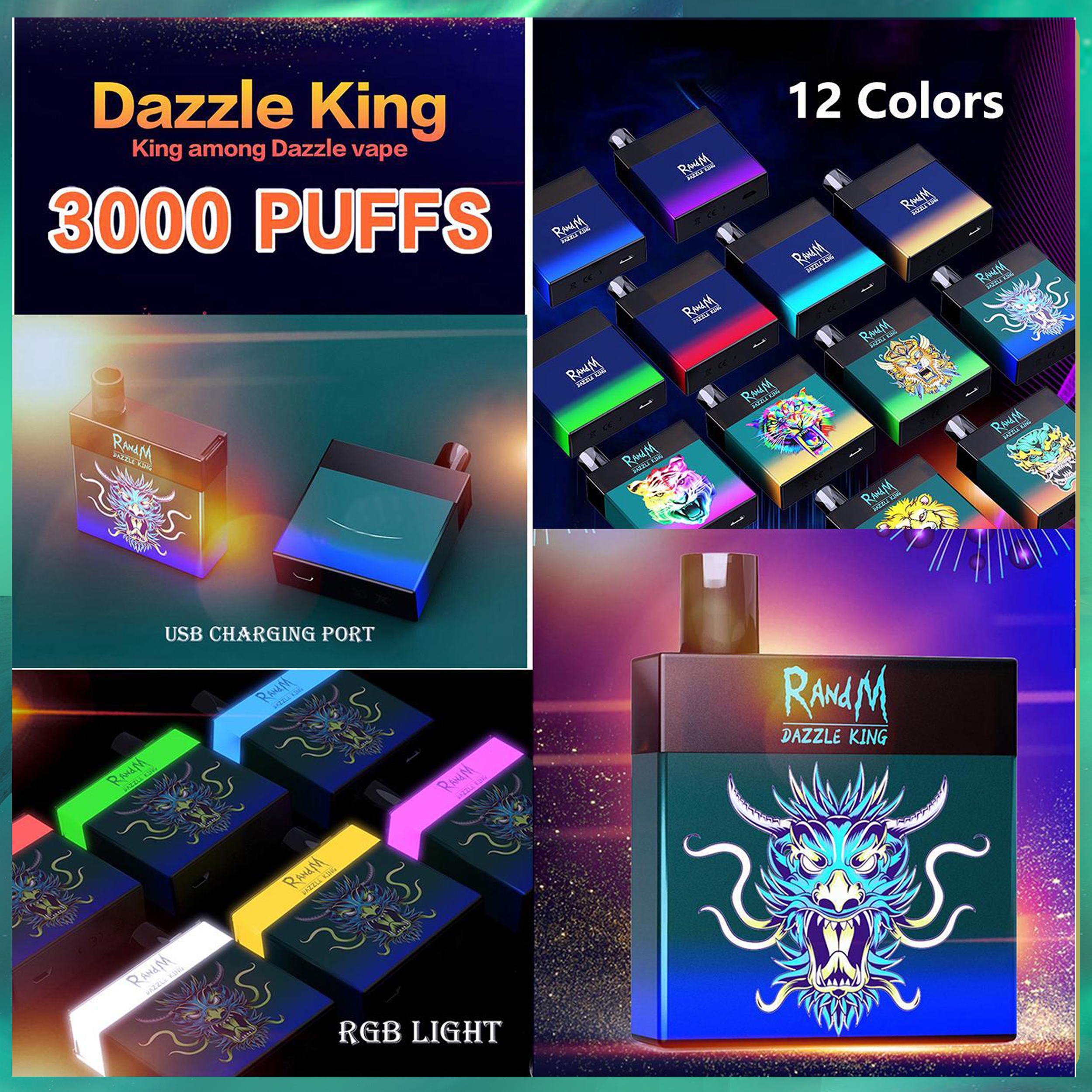 Authentic RandM Dazzle King Disposable E Cigarette Vapes 3000 Puffs Electronic Cigarettes 8.0ml Pod Glow in Dark LGB Light 12 Colors Loy
Authentic RandM Dazzle King Disposable E Cigarette Vapes 3000 Puffs Electronic Cigarettes 8.0ml Pod Glow in Dark LGB Light 12 Colors Loy