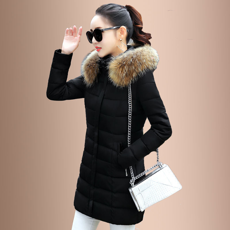Korea Fashion Women Slim Parkas Warm Thicken Cotton Long Coat Hooded Ladies Winter Coats Lady Jackets Plus Size D254 210512