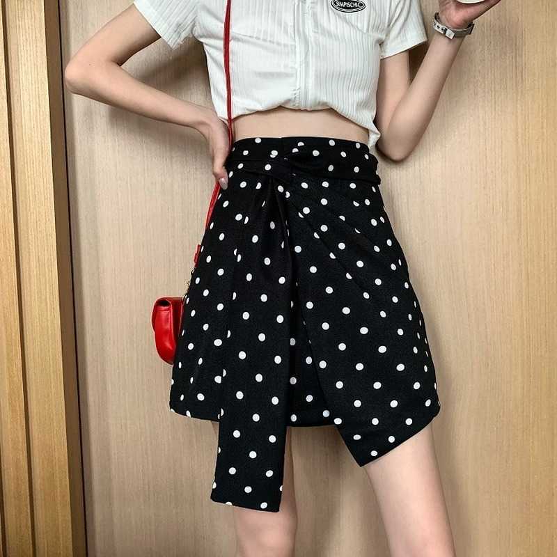 Irregular Dot Women Skirt Spring Summer Lace Up High Waist Skirts Causal A-line Mini Faldas Mujer 6F700 210603