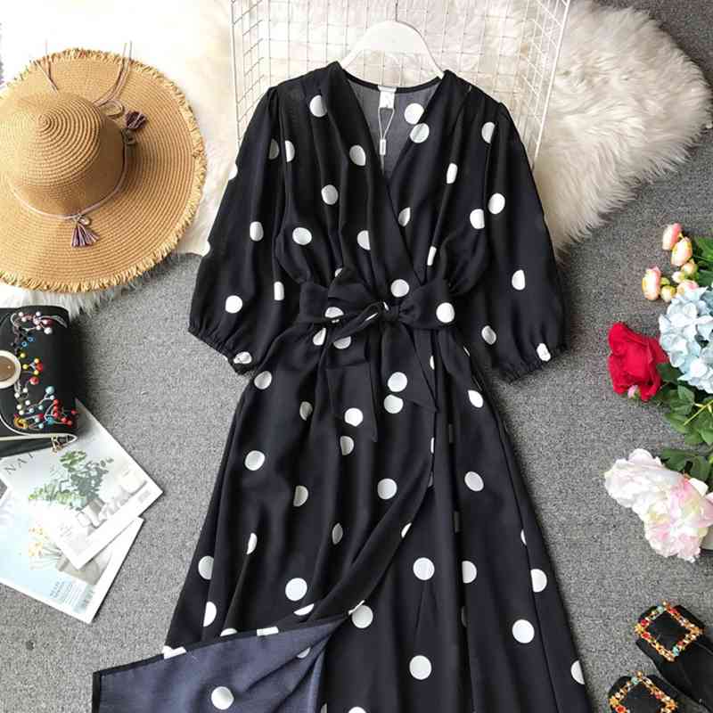 Fashion Ladies Spring Summer Dress Dot Bandage High Waist V Neck Long Length Casual Sexy Women's 210520, Black
Fashion Ladies Spring Summer Dress Dot Bandage High Waist V Neck Long Length Casual Sexy Women's 210520, Black
