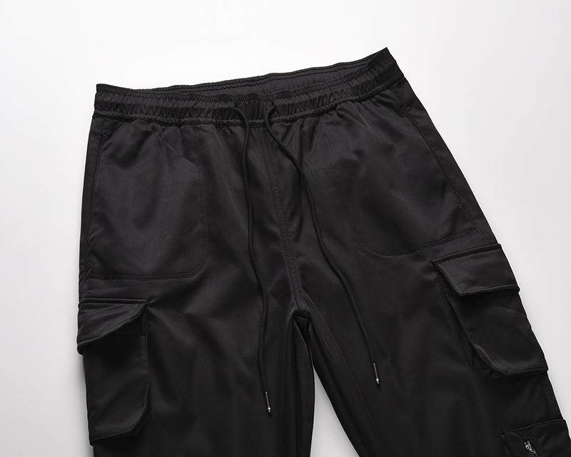 High Street Side Pockets Drawstring Black Mens Biker Pants Straight Casual Winter Cargo Boom Feet Baggy Trousers Men's