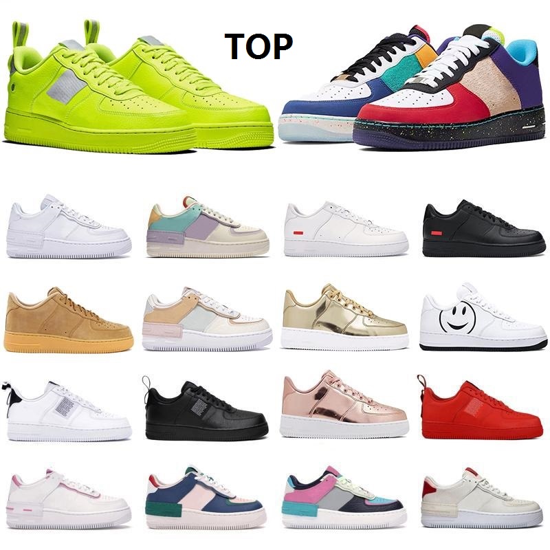 Top Quality FORCES Men Low Skateboard Shoes One Unisex 1 Knit Euro Mens High Women All White Black Red Leather Outdoor Casual Trainer Sneaker