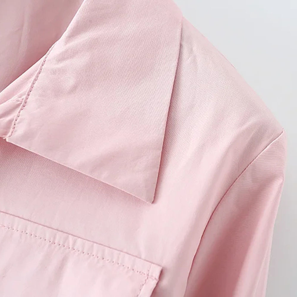 Women Fashion Pink Elegant Pockets Oversized Blouses Vintage Lapel Collar Long Cuffed Sleeves Female Shirts Chic Tops 210520