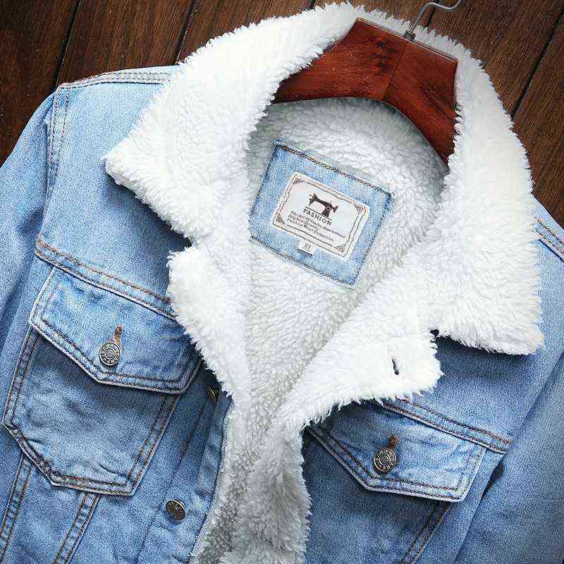 Winter Jean Jackets Men Warm Denim Coats Fashion Cowboy Outerwear Liner Thicker Fleece Jacket Black Blue Plus Size 6XL 211110