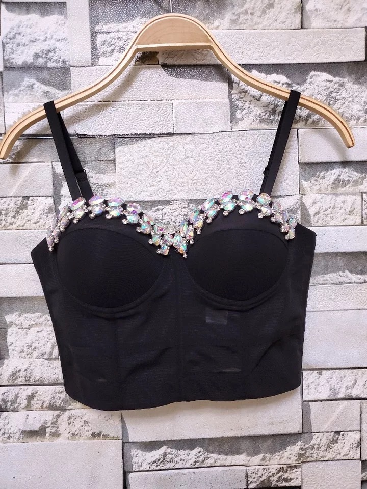 Rinestone Hand-made Cristal Pearls Bralet Corselets Women's Bustier Bra Cropped Top Wedding Bralette Vest sexy camis 210421
