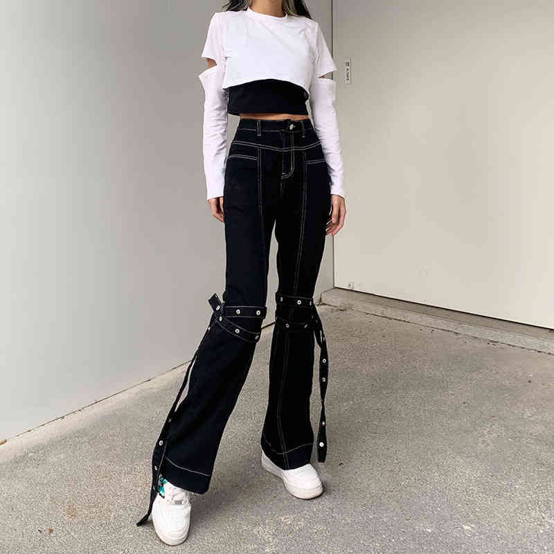 Women' Jeans Hip pop High Waist fashion Vintage Slim Denim Pants with leg belt pants trousers 210524, Black
Women' Jeans Hip pop High Waist fashion Vintage Slim Denim Pants with leg belt pants trousers 210524, Black