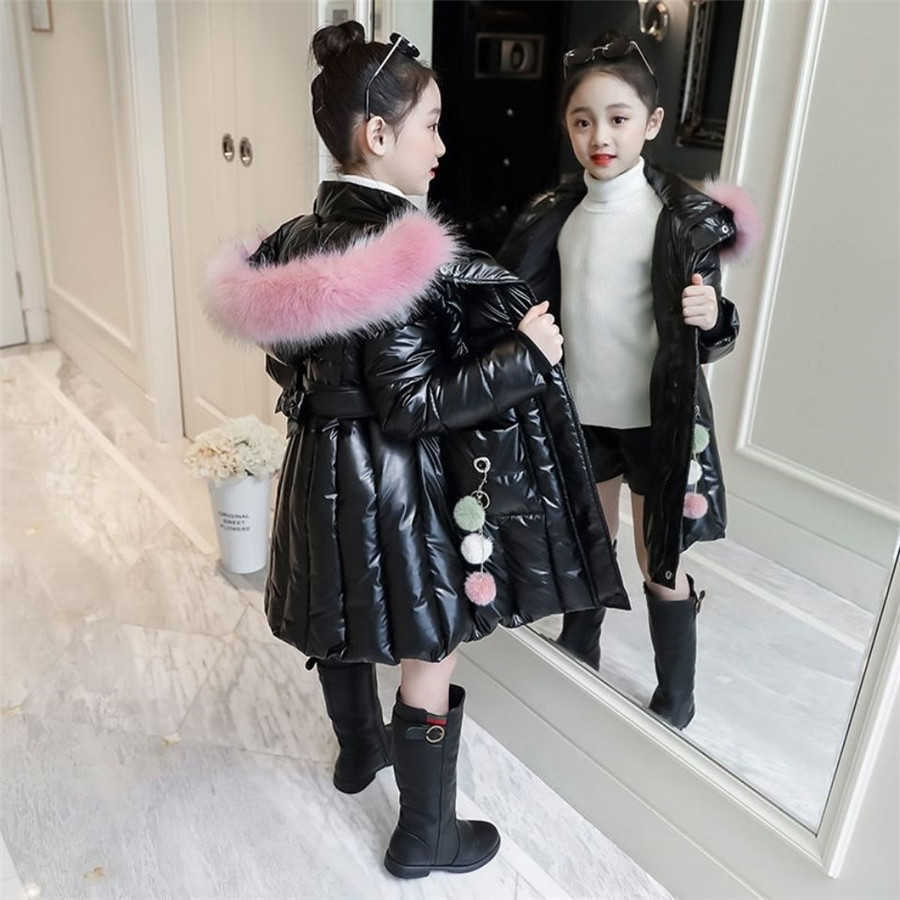 Down Kid Girl Racoon Fur Collar Thick Warm Children Shiny Winter Jackets Kids Down Jackets For Boy Coat Teenage Parka H0909