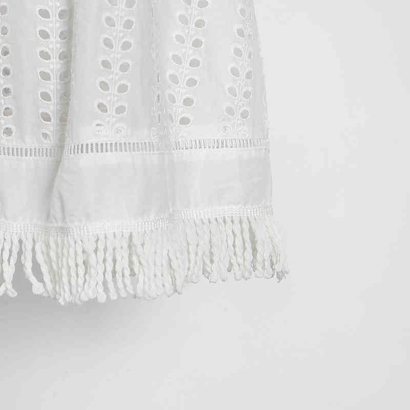 Temperament Patchwork Lace Tassel Dress For Women Stand Collar High Waist Sashes Hollow Out Vintage Dresses Female 210520