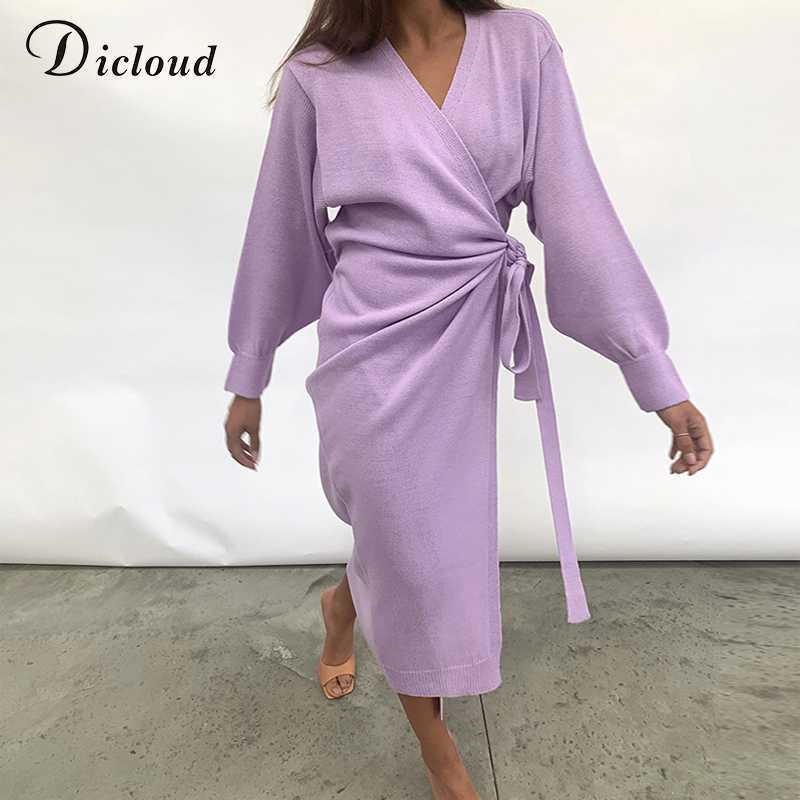Women's Knitted V Neck Wrap | Cozy Long Oversized Day Midi Dress