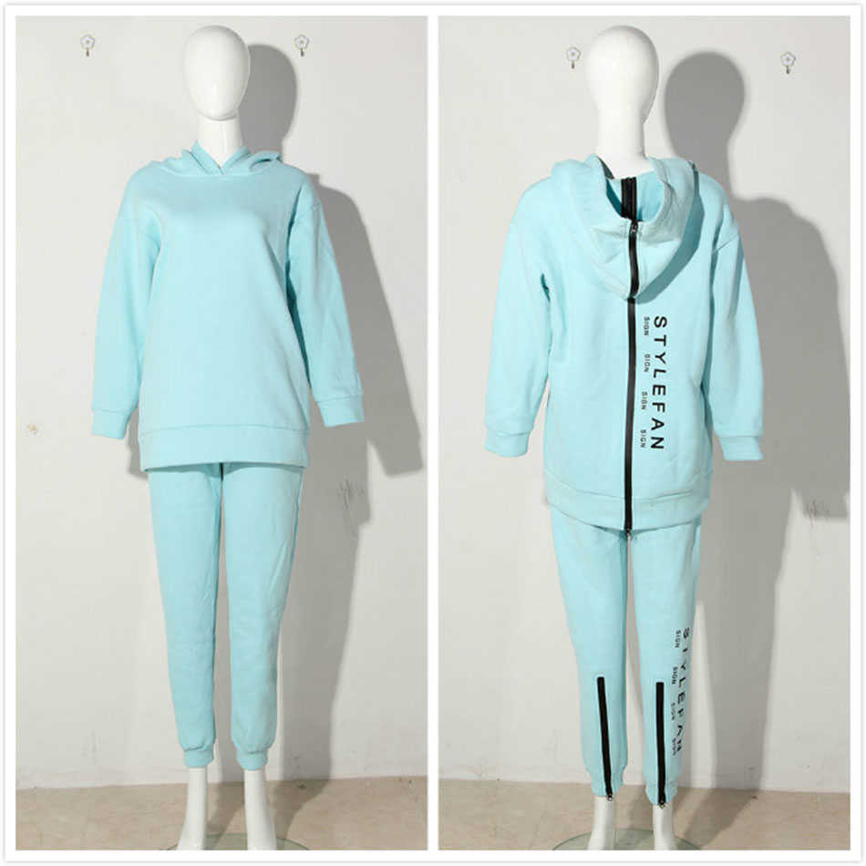 Casual zipper Letter Hoodie Sweater Set Women's Pullover Sweater & Pants 2-piece Loose Sportswear Set Winter 211007