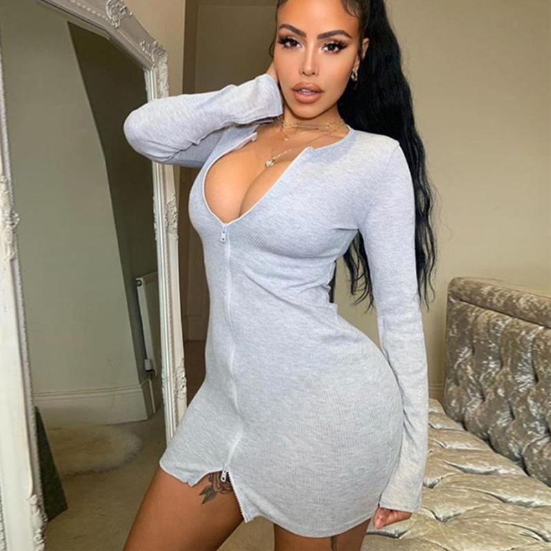 Casual Dresses Autumn Winter Sweater Dress Long-sleeved Knitted Zipper Open Front V-neck Mini Commuter Black Sexy Tight Club Women
Casual Dresses Autumn Winter Sweater Dress Long-sleeved Knitted Zipper Open Front V-neck Mini Commuter Black Sexy Tight Club Women