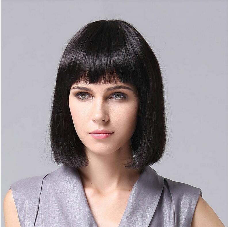 Top sell Simulation braizilian human hair short bob cut style with bang full wig women wigs