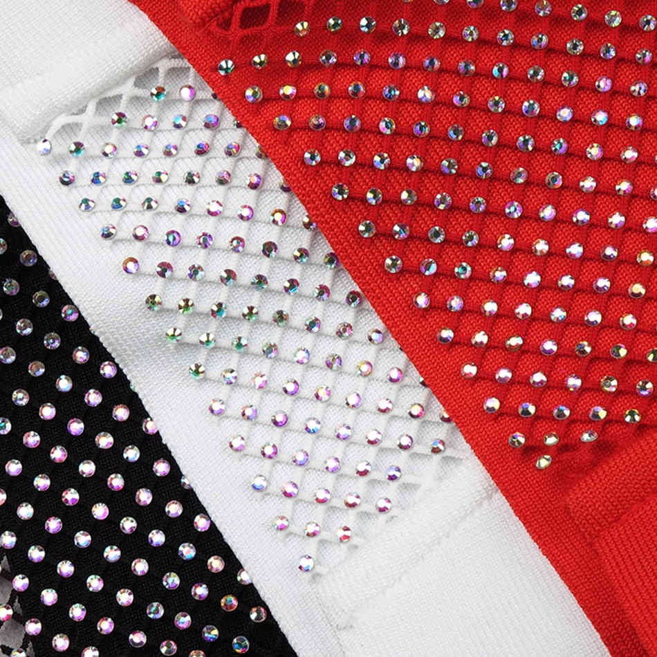 Free Women's Mini Bandage Dress Hollow Fishnet Long Sleeve Sexy Side Open Celebrity Runway Party 210524