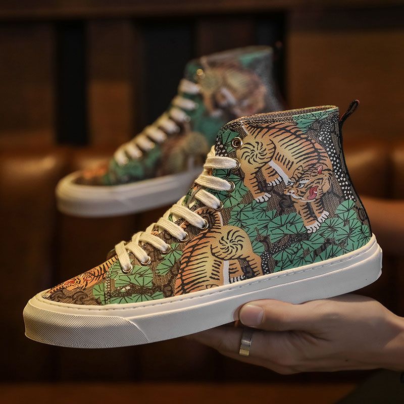 Sneakers Print Spring Autumn Concise Men Shoes 2021 New Lace Up Round Toes Fat PU Leather Casual Outdoors Classic Comfortable Mixed Colors DH684