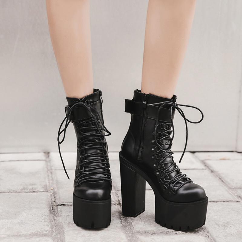 Boots Women Autumn Black Boot Pu Leather High Heels Platform Pumps Lace-up Front Winter Female Fashion Shoes Botas De Mujer 
Boots Women Autumn Black Boot Pu Leather High Heels Platform Pumps Lace-up Front Winter Female Fashion Shoes Botas De Mujer