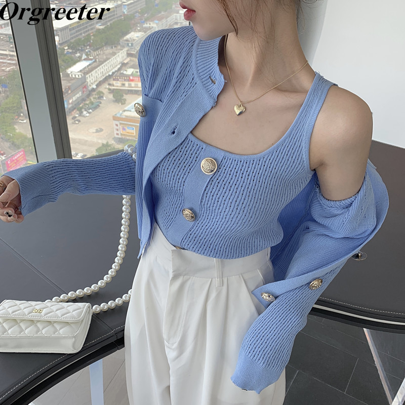 Spring Fall Casual Women Knitted Two piece set Single-breasted Long Sleeve Cardigan Sweater and Bottoming Vest Suits 210525, Only knitted vest 1
Spring Fall Casual Women Knitted Two piece set Single-breasted Long Sleeve Cardigan Sweater and Bottoming Vest Suits 210525, Only knitted vest 1