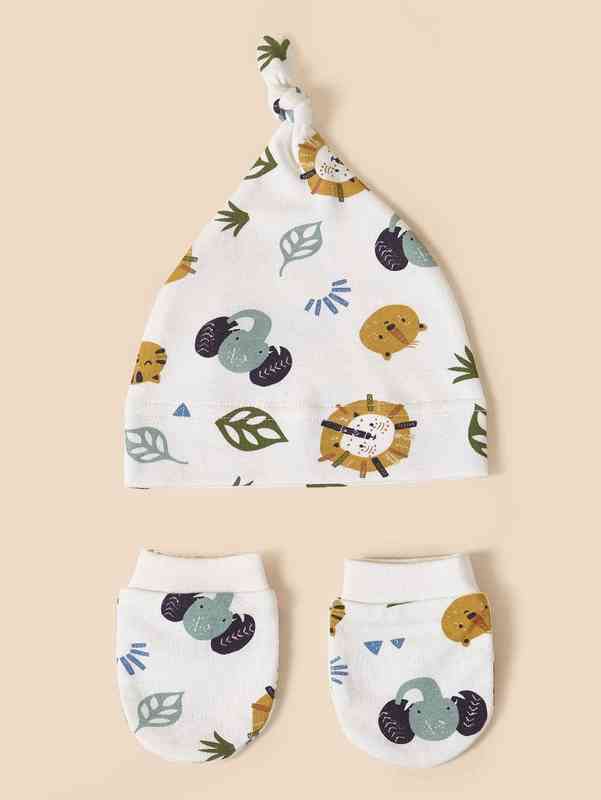 Baby Cartoon Graphic Hat & 1pair Gloves SHE01