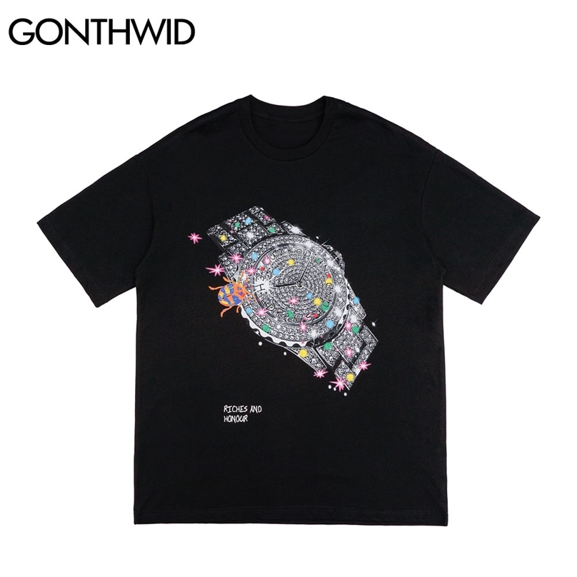 Tshirts Hip Hop Watch Print Casual Loose Tees Shirts Streetwear Men Harajuku Fashion Short Sleeve Punk Rock Gothic Tops 210602, White
Tshirts Hip Hop Watch Print Casual Loose Tees Shirts Streetwear Men Harajuku Fashion Short Sleeve Punk Rock Gothic Tops 210602, White