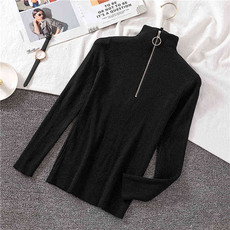 OCEANLOVE Zipper Half Turtleneck Sweater Women Solid Slim Autumn Winter Clothes Sueter Mujer Basic Fashion Pullovers 12605 211109