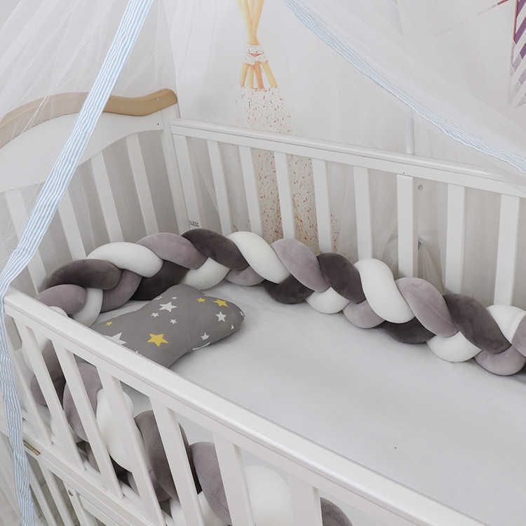 100cmBaby Bumper Bed Braid Knot Pillow Cushion for Infant Kids Crib Protector Cot Room Decor Anti-collision 211025