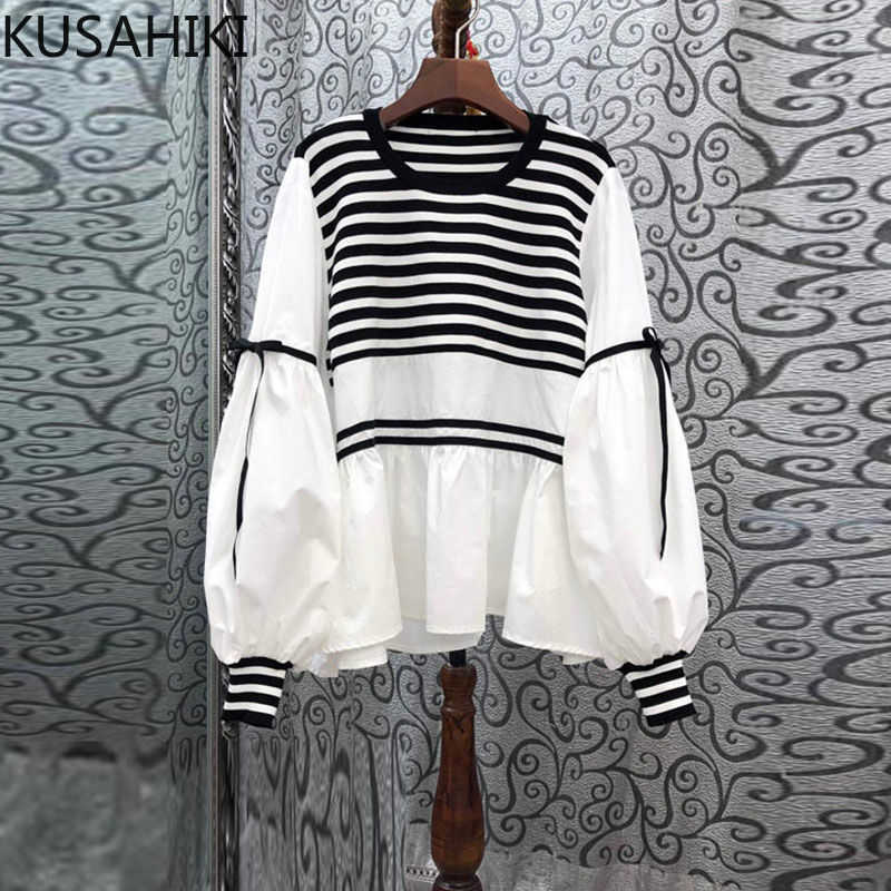 Stripe Patchwork Women Tops Lace Up Lantern Sleeve Blouses Spring Causal Sweet Doll Shirt Femme Blusas 6G781 210603, White
Stripe Patchwork Women Tops Lace Up Lantern Sleeve Blouses Spring Causal Sweet Doll Shirt Femme Blusas 6G781 210603, White
