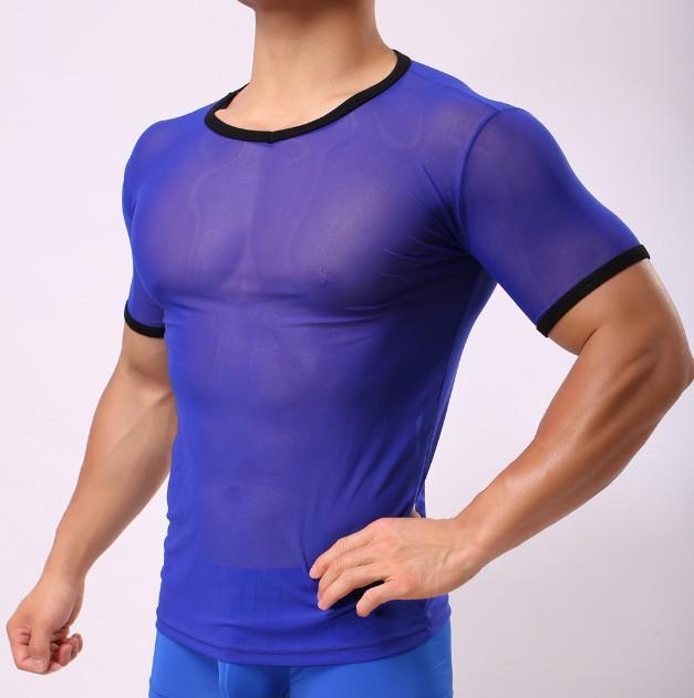 Men's T-Shirts 2021 Fashion Transparent Short Sleeve T-shirt See-through Underwear Men Mesh Sheer Top Ice Silk Comfortable Sleepwear