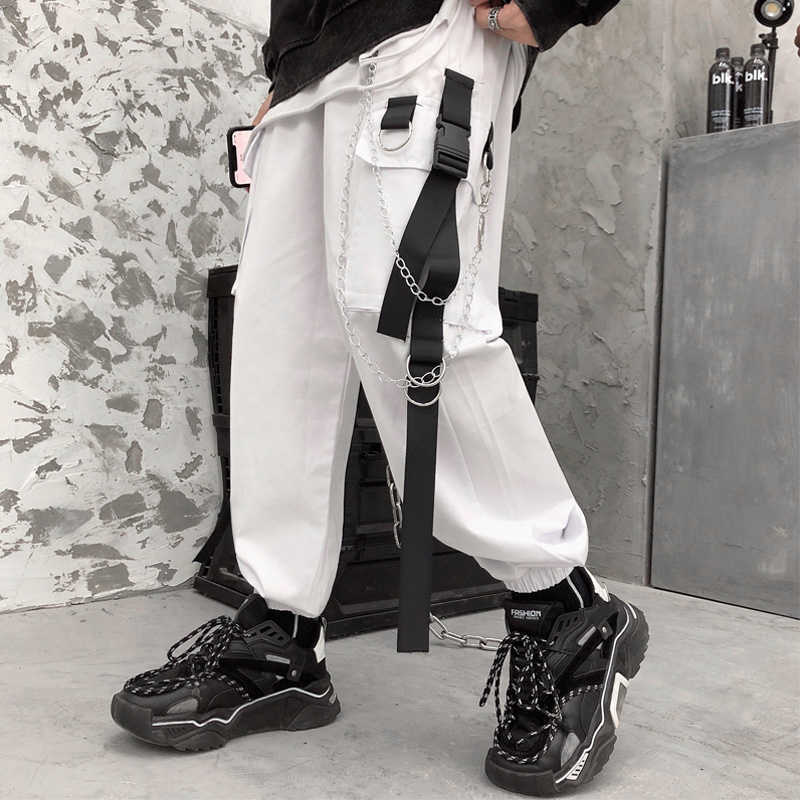 Women Cargo Harem Pants Side Pockets Black White Hip Hop Casual Male Female Joggers Trousers Fashion Casual Streetwear Pants 211006
