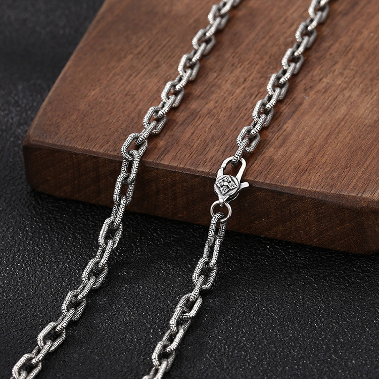 925 sterling silver ball textured link chain men's necklaces American European Hip-hop handmade designer punk gothic antique luxury jewelry acces