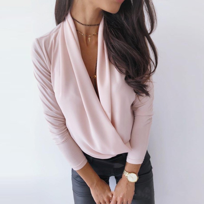 Women Office Lady Blouses New Fashion Long Sleeve Sexy V-Neck Autumn Tops Plus Size Shirt Streetwear White Korean Blouse 210317