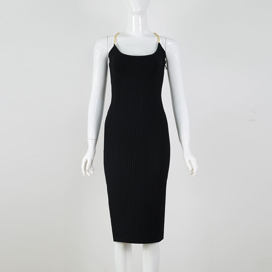 Free Summer Women's Bandage Dress Sexy Spaghetti Chain Strap Sleeveless Bodycon Club Party Vestido 210524