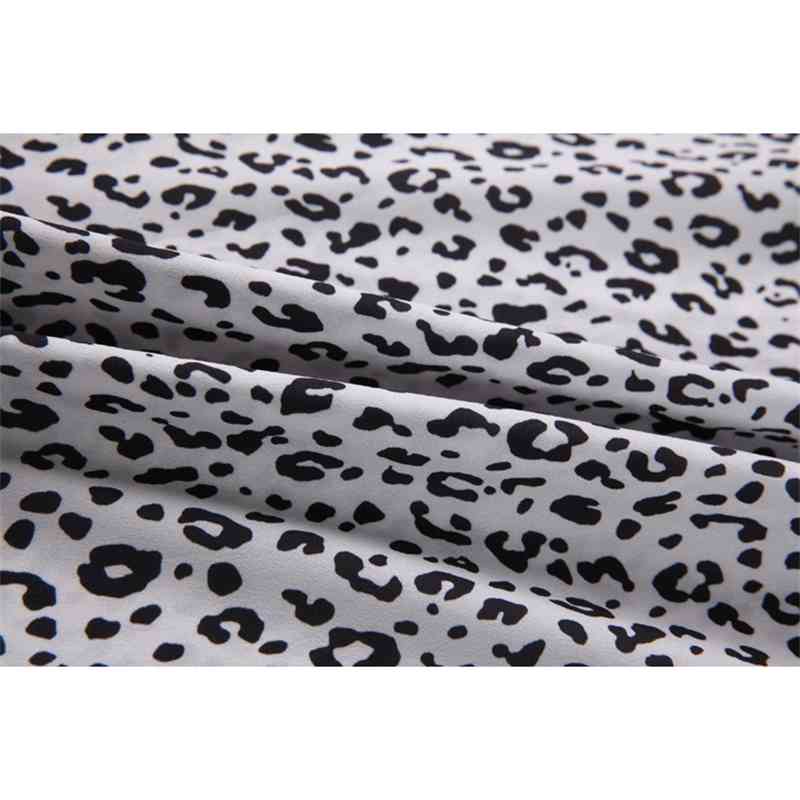 Spring Leopard Midi Dress For Women Fashion Long Sleeve Casual Print Split Party Chic Female Vestido De Mujer 210519