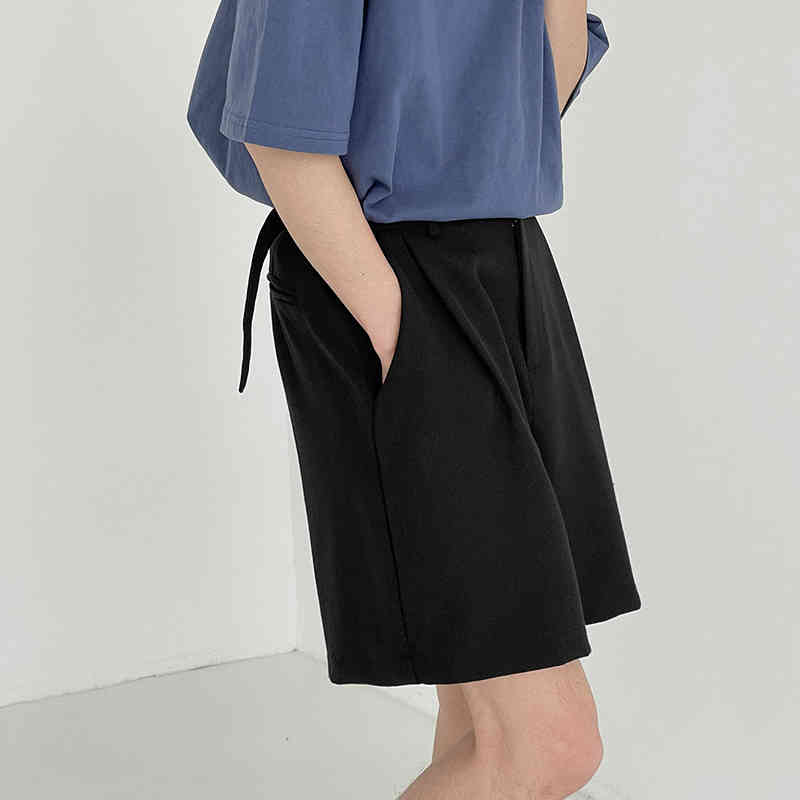 IEFB Summer Black Grey Men's Causal Shorts Button High Waist Casual Loose Straight Knee Length Pants For Male 9Y7086 210524