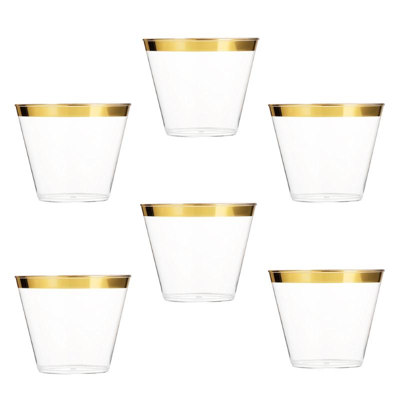 Cups & Saucers 6pcs 9OZ Gold Rimmed Plastic Disposable Cocktail Glasses Tumblers For Wedding Birthday Parties Bridal Showers
Cups & Saucers 6pcs 9OZ Gold Rimmed Plastic Disposable Cocktail Glasses Tumblers For Wedding Birthday Parties Bridal Showers