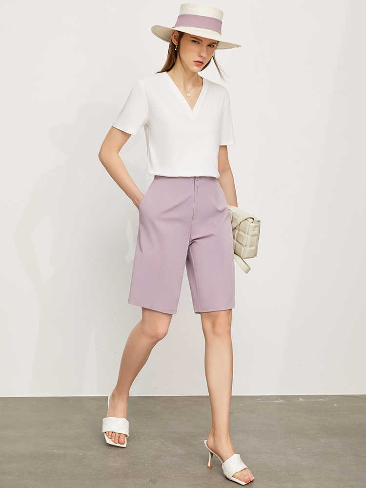 Minimalism Summer Women's Pants Streetwear Solid High Waist Straight Shorts Causal Trousers 12140569 210527