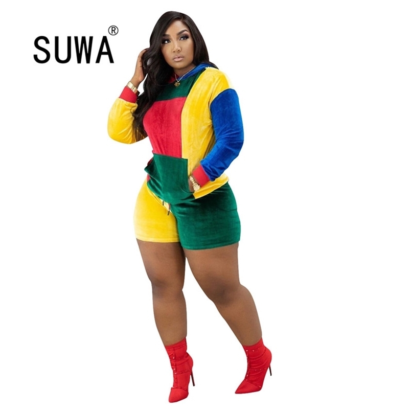 Rainbow Color Match Velvet Tracksuit Women Two Piece Matching Sets Hooded Long Sleeve Hoodie+biker Short Fall Loungewear Outfit 210525, Multi
Rainbow Color Match Velvet Tracksuit Women Two Piece Matching Sets Hooded Long Sleeve Hoodie+biker Short Fall Loungewear Outfit 210525, Multi