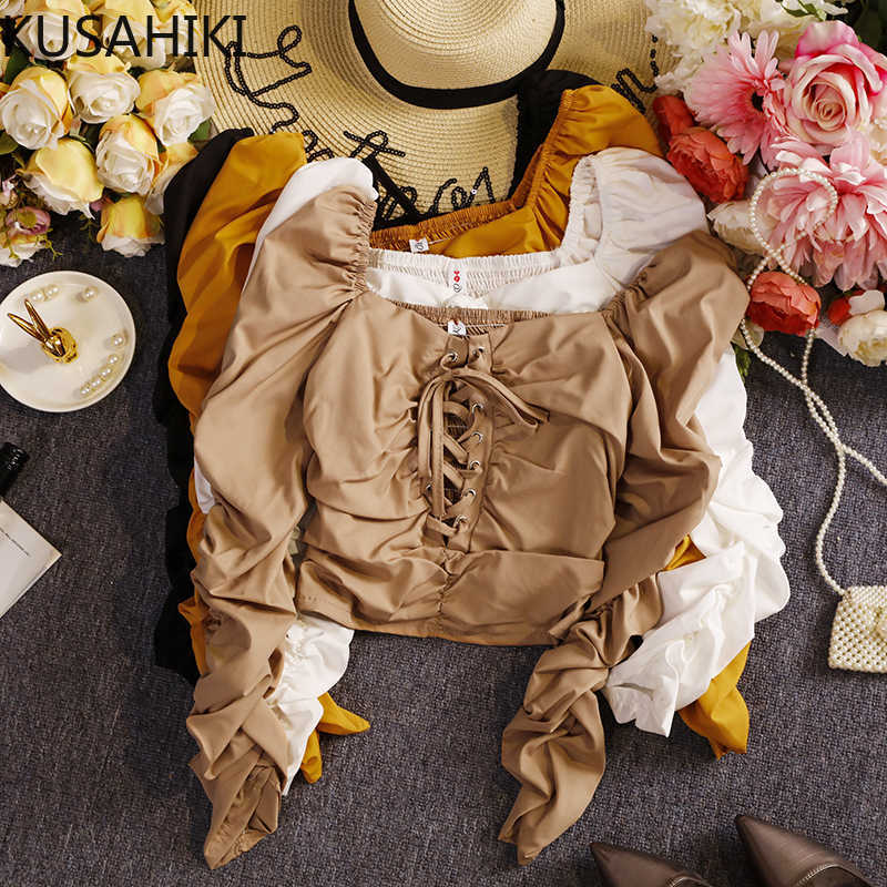 Korean Pleated Short Blouse Tops Bow Tie Square Collar Women Shirt Spring Slim Fashion Blusas Femme 6F149 210603, Black
Korean Pleated Short Blouse Tops Bow Tie Square Collar Women Shirt Spring Slim Fashion Blusas Femme 6F149 210603, Black
