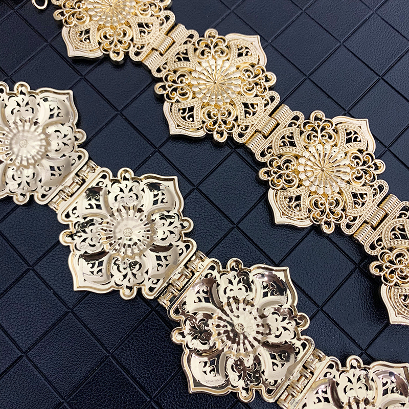 Moroccan Belt Holloway For Women's Wedding Dress Body Jewelry Gold Metal Chain Adjustable Length Bridal Gift 220210