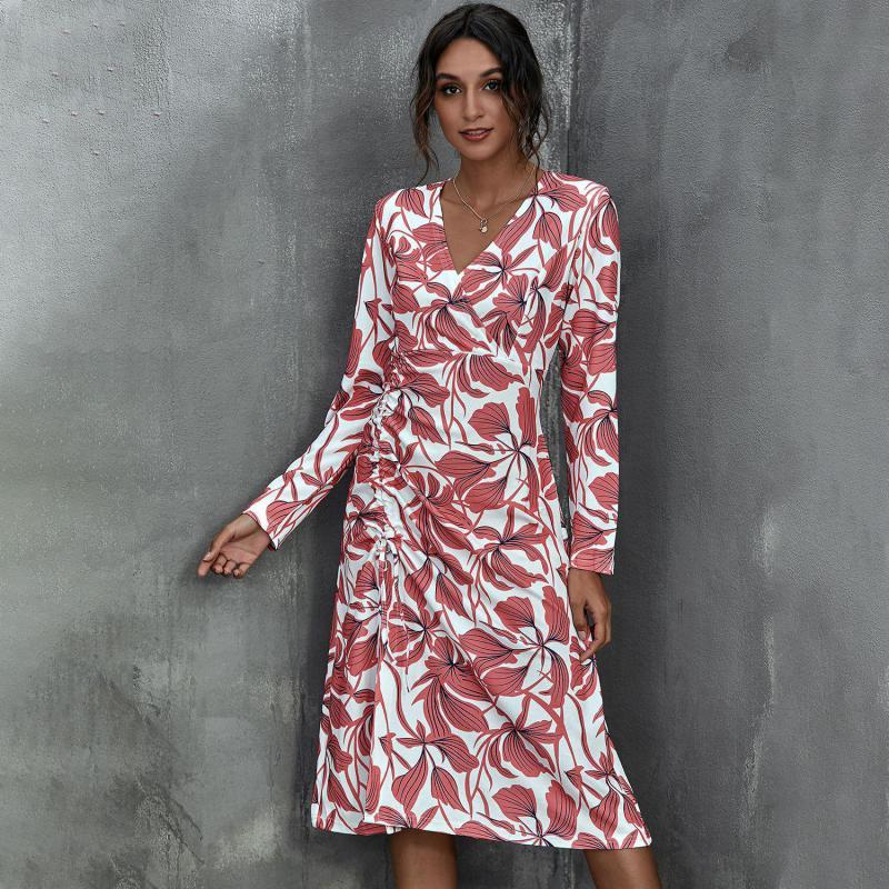 Women Dress Printed Bohemia Sexy Long Print Floral Maxi es Temperament V Neck Sleeve Plus Size es 210513