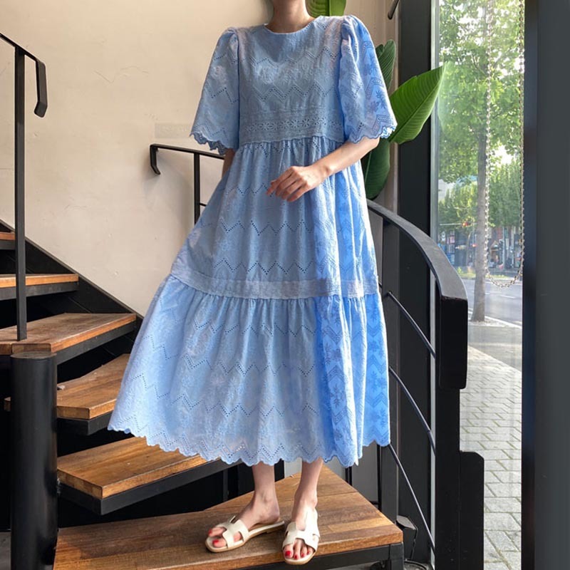 Korea Chic Retro Round neck Hollow out Lace crochet Embroidery Loose Dress Female Short Sleeve Oversize Robe Femme 210525, Blue
Korea Chic Retro Round neck Hollow out Lace crochet Embroidery Loose Dress Female Short Sleeve Oversize Robe Femme 210525, Blue