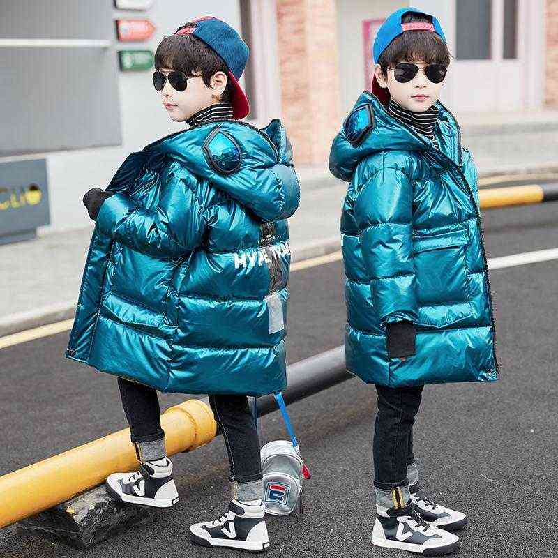 Boys Parker Winter Cotton Down Jacket Big Children's Glasses Coat Mid-Length Handsome Kids Bright Leather Clothing 211203 - view 3