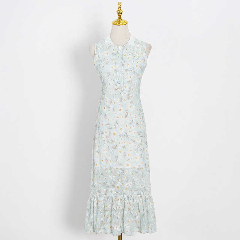 Prairie Chic Hollow Out O-neck Silm Temperament Dresses Women Summer Sleeveless Ruffles Dress Sweet Office Lady Vestidos 210525