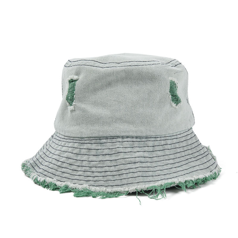 Women's Denim Hats with Hole Cowboy Fisherman Caps Korean Casual Rough Edge Basin Hat Tide Couple Sun